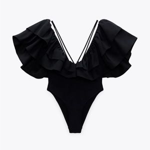 NWT, Zara Black Ruffle One Piece Swimsuit, Women's Size S, SOLD OUT